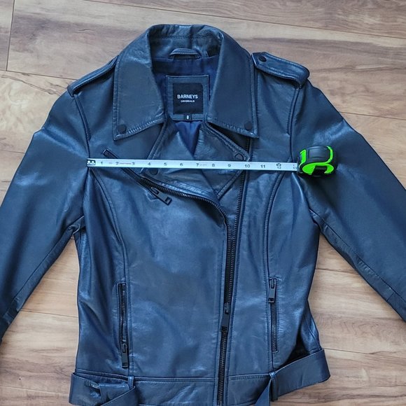 Navy Barney's Originals Genuine Leather Biker Jacket Size 4 - Picture 10 of 10